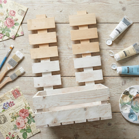 Skrzynka Drewniana z Płotkiem "Drabinka" 34x21x47 cm Surowa Baza na Kwiaty i Prezent | GoodFreshDecor