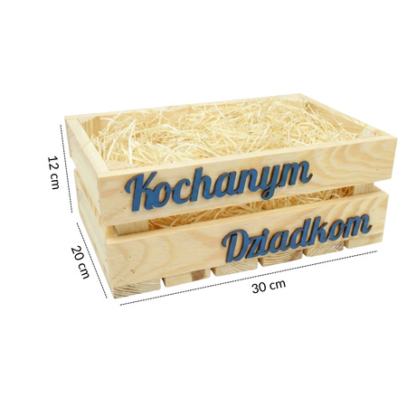 Zestaw Prezentowy: Skrzynka Drewniana "Kochanym Dziadkom" 30x20x12 + Wełna Drzewna | GoodFreshDecor