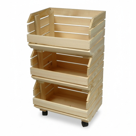 Drewniany Regał Modułowy na Warzywa i Owoce 3-poziomowy na Kółkach | GoodFreshDecor