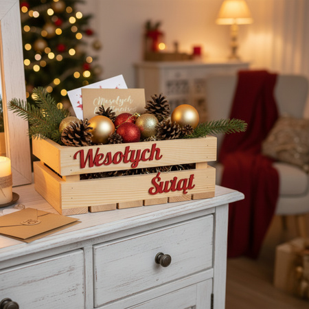 Skrzynka Drewniana Świąteczna 30x20x12 Wesołych Świąt | GoodFreshDecor