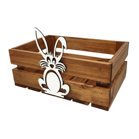 Skrzynka Wielkanocna Drewniana Brązowa z Zajączkiem 30x20 cm – Dekoracja DIY | GoodFreshDecor