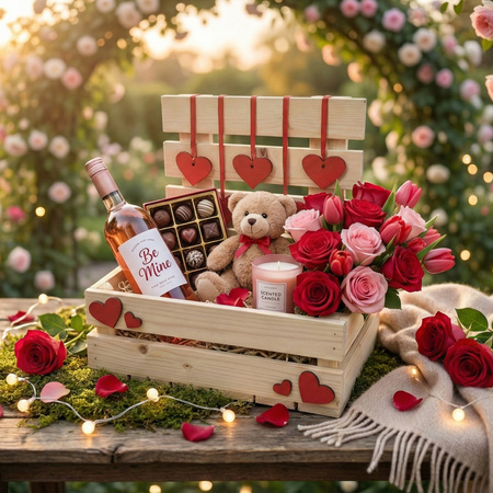 Skrzynka Walentynkowa Surowa z Płotkiem i Wiszącymi Sercami 30x20x30 cm – Zestaw Kreatywny | GoodFreshDecor