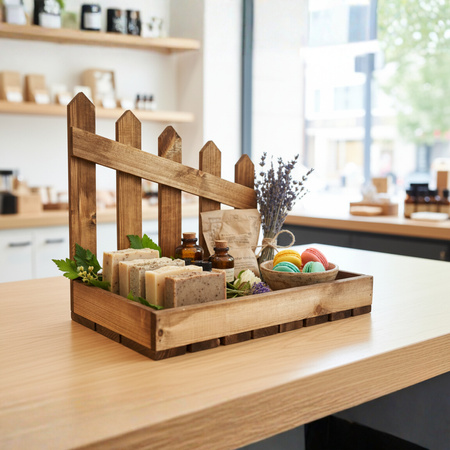 Brązowy Drewniany Organizer z Płotkiem 40x26x34,5 cm "Ranczo" | GoodFreshDecor