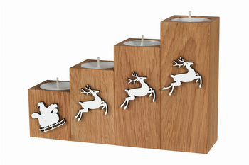 Zestaw drewnianych świeczników na stół, podstawki pod świece tealighty podgrzewacze z drewna naturalnego, dekoracja boho rustykalna SC06