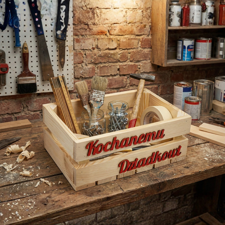 Zestaw Prezentowy: Skrzynka Drewniana "Kochanemu Dziadkowi" + Wełna Drzewna | GoodFreshDecor