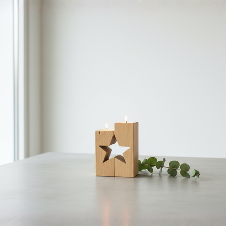 Świecznik Drewniany Gwiazda - Zestaw 2 szt. z Drewna Bukowego | GoodFreshDecor