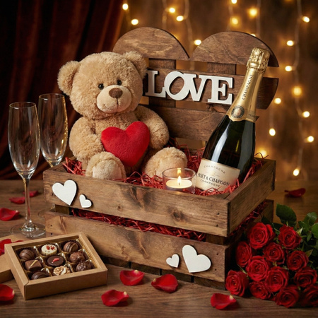 Skrzynka na Walentynki Brązowa "LOVE" z Sercem 30x20x31 cm Baza Prezentowa | GoodFreshDecor