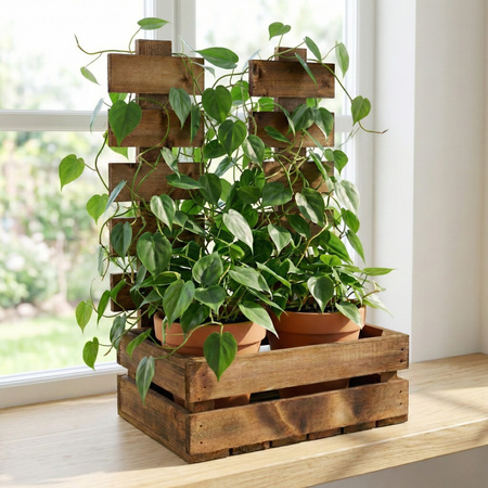 Skrzynka Drewniana z Płotkiem Brązowa 34x21x47 cm Kwietnik i Baza Prezentowa | GoodFreshDecor