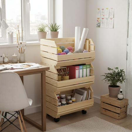 Drewniany Regał Modułowy na Warzywa i Owoce 3-poziomowy na Kółkach | GoodFreshDecor