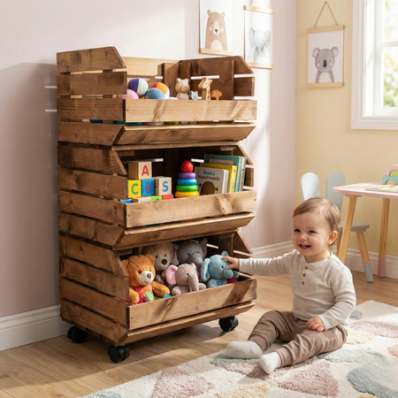 Regał Modułowy na Kółkach Wózek na Warzywa Owoce Drewniany Brąz | GoodFreshDecor