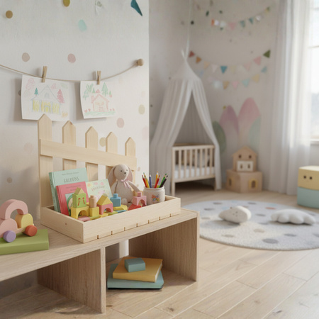 Drewniany Organizer z Płotkiem 40x26x34,5 cm "Ranczo" | GoodFreshDecor