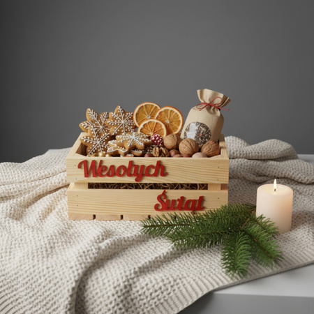 Skrzynka Drewniana Świąteczna 30x20x12 Wesołych Świąt | GoodFreshDecor