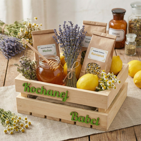 Skrzynka Drewniana Kosz Prezentowy "Kochanej Babci" 30x20x12 | GoodFreshDecor