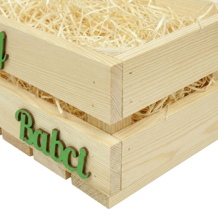 Zestaw Prezentowy: Skrzynka Drewniana "Kochanej Babci" + Wełna Drzewna | GoodFreshDecor