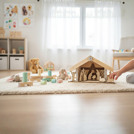 Drewniana Szopka Bożonarodzeniowa Stajenka + 8 Figurek | GoodFreshDecor