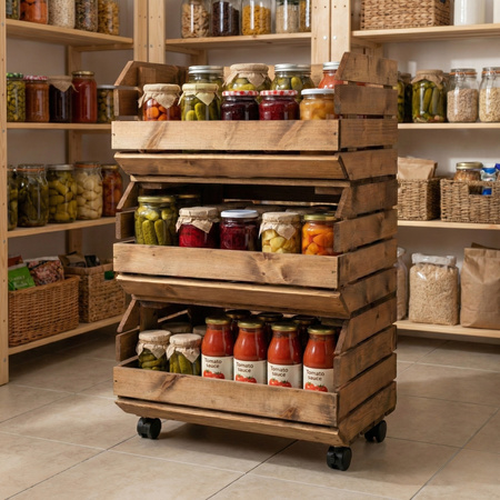 Regał Modułowy na Kółkach Wózek na Warzywa Owoce Drewniany Brąz | GoodFreshDecor