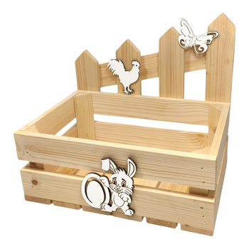 Skrzynka dekoracyjna na Wielkanoc z ozdobnym płotkiem, 30x20x28 cm