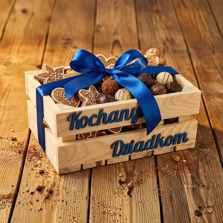 Skrzynka Drewniana Kosz Prezentowy "Kochanym Dziadkom" 30x20x12 | GoodFreshDecor