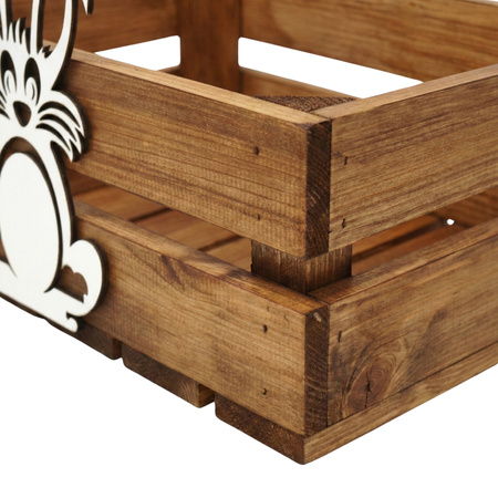 Skrzynka Wielkanocna Drewniana Brązowa z Zajączkiem 30x20 cm – Dekoracja DIY | GoodFreshDecor