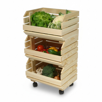 Drewniany Regał Modułowy na Warzywa i Owoce 3-poziomowy na Kółkach | GoodFreshDecor