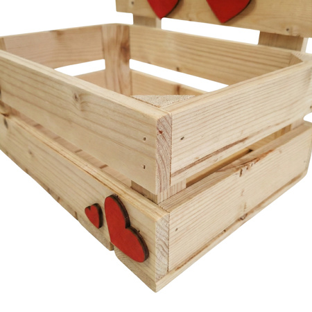 Skrzynka Walentynkowa Surowa z Płotkiem i Wiszącymi Sercami 30x20x30 cm – Zestaw Kreatywny | GoodFreshDecor