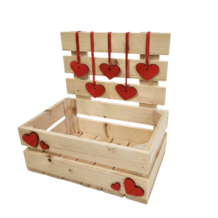 Skrzynka Walentynkowa Surowa z Płotkiem i Wiszącymi Sercami 30x20x30 cm – Zestaw Kreatywny | GoodFreshDecor