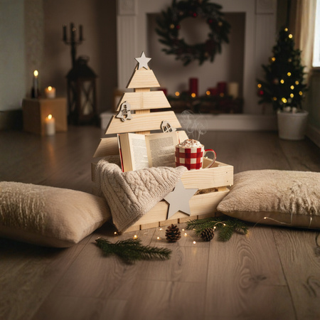 Drewniana Skrzynka Świąteczna z Choinką 30x20x40 cm | GoodFreshDecor