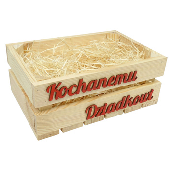 Zestaw Prezentowy: Skrzynka Drewniana "Kochanemu Dziadkowi" + Wełna Drzewna | GoodFreshDecor