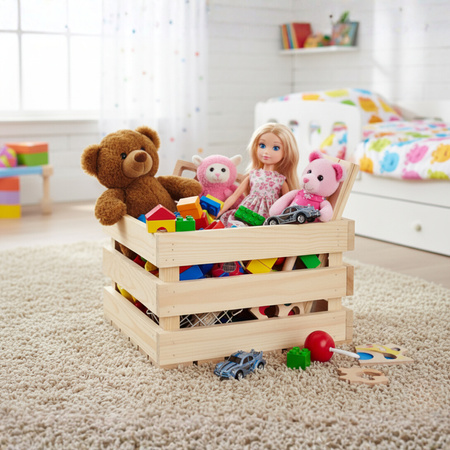 Duża Pojemna Skrzynka Drewniana 30x25x20 cm na Zabawki | GoodFreshDecor