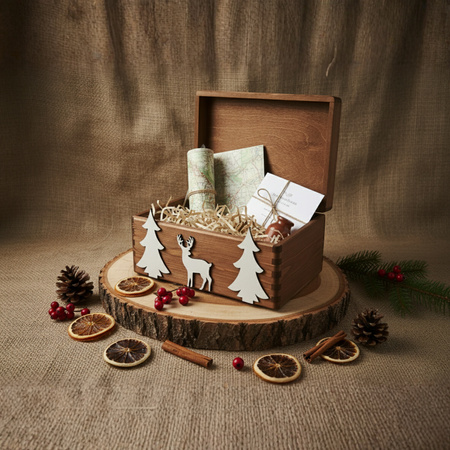 Świąteczna Skrzynka Drewniana Zamykana 30x20x14 cm na Prezent | GoodFreshDecor