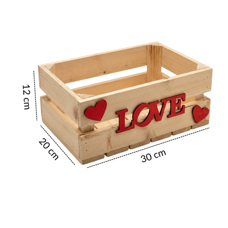 Skrzynka Walentynkowa Surowa z Czerwonym Napisem "LOVE" 30x20x12 cm | GoodFreshDecor