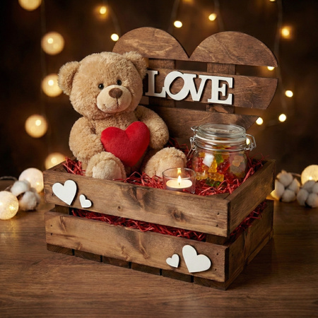 Skrzynka na Walentynki Brązowa "LOVE" z Sercem 30x20x31 cm Baza Prezentowa | GoodFreshDecor