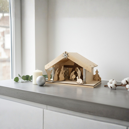 Drewniana Szopka Bożonarodzeniowa Stajenka + 8 Figurek | GoodFreshDecor