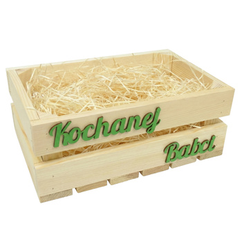 Zestaw Prezentowy: Skrzynka Drewniana "Kochanej Babci" + Wełna Drzewna | GoodFreshDecor