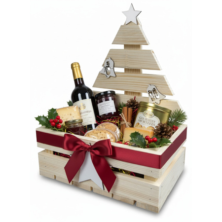 Drewniana Skrzynka Świąteczna z Choinką 30x20x40 cm | GoodFreshDecor