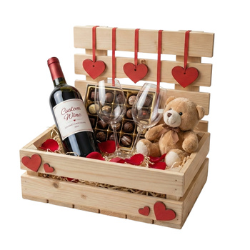 Skrzynka Walentynkowa Surowa z Płotkiem i Wiszącymi Sercami 30x20x30 cm – Zestaw Kreatywny | GoodFreshDecor