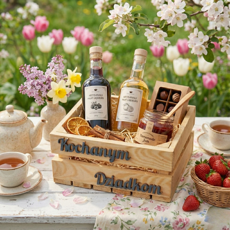 Zestaw Prezentowy: Skrzynka Drewniana "Kochanym Dziadkom" 30x20x12 + Wełna Drzewna | GoodFreshDecor