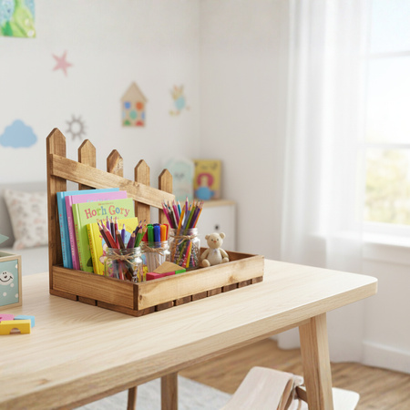 Brązowy Drewniany Organizer z Płotkiem 40x26x34,5 cm "Ranczo" | GoodFreshDecor