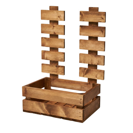 Skrzynka Drewniana z Płotkiem Brązowa 34x21x47 cm Kwietnik i Baza Prezentowa | GoodFreshDecor