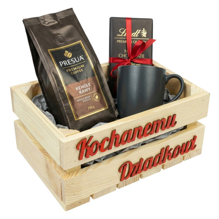 Zestaw Prezentowy: Skrzynka Drewniana "Kochanemu Dziadkowi" + Wełna Drzewna | GoodFreshDecor