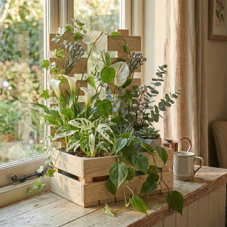 Skrzynka Drewniana z Płotkiem "Drabinka" 34x21x47 cm Surowa Baza na Kwiaty i Prezent | GoodFreshDecor