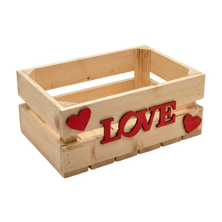 Skrzynka Walentynkowa Surowa z Czerwonym Napisem "LOVE" 30x20x12 cm | GoodFreshDecor