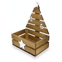 Brązowa Drewniana Skrzynka Świąteczna z Choinką 30x20x40 cm | GoodFreshDecor